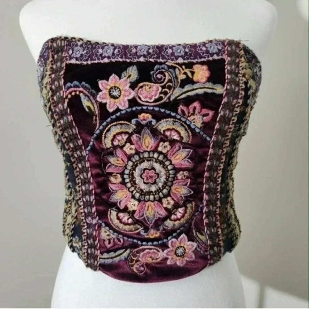 NWT Free People Whimsy Fairycore Woodstock Romantic Velvet Crop Eleni Tube Top L - Picture 3 of 10